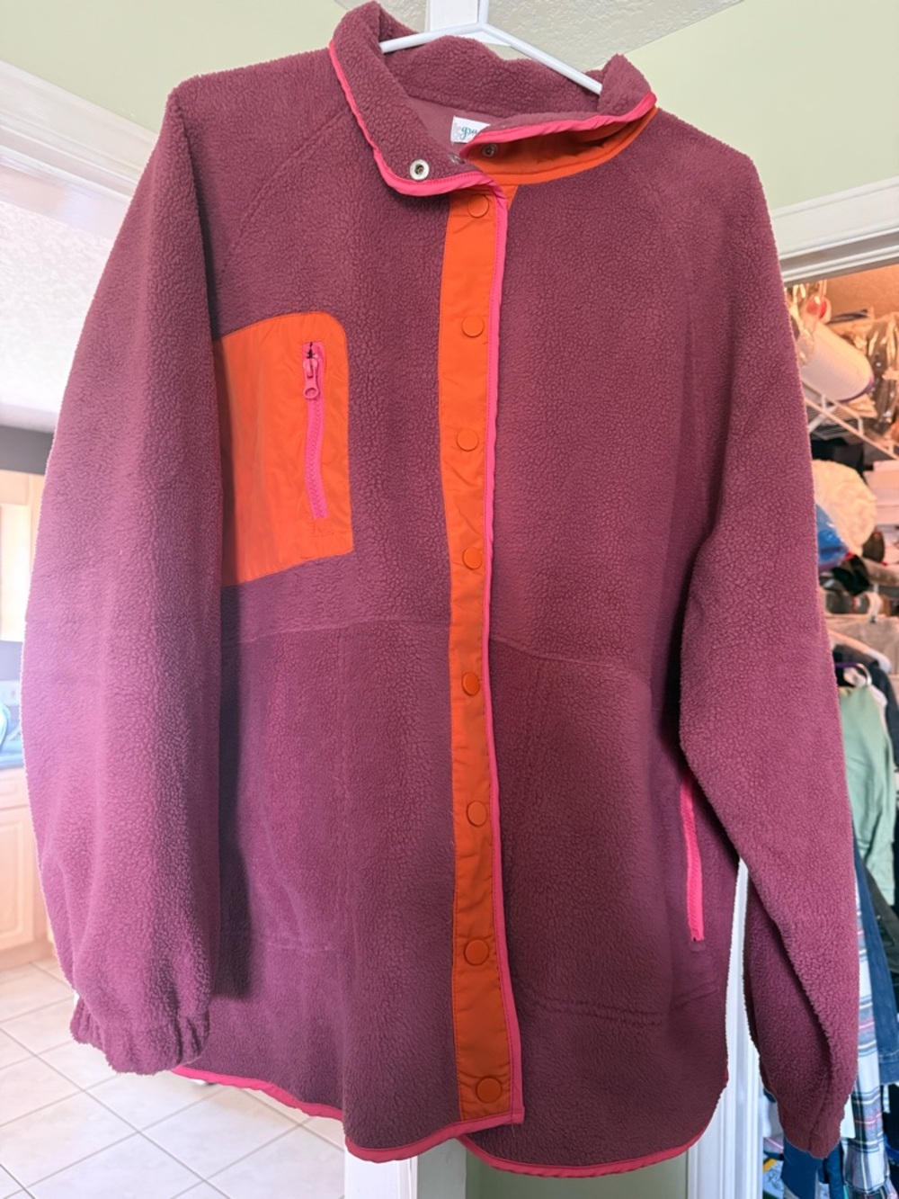 Grace & Lace Burgundy Teddy Jacket with Orange Trim